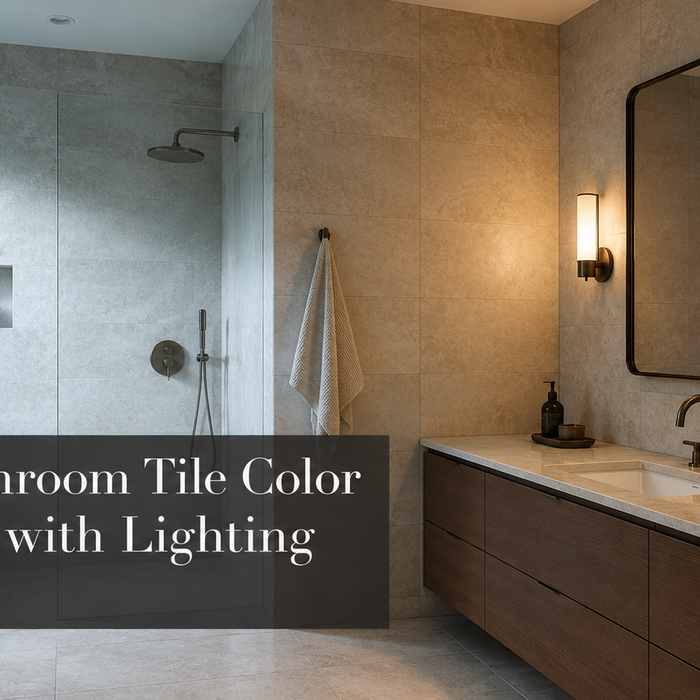 How does bathroom tile color change with lighting?