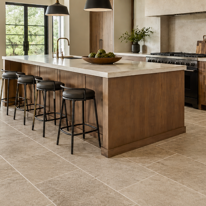 How Should Stone Flooring Be Planned Around a Kitchen Island?