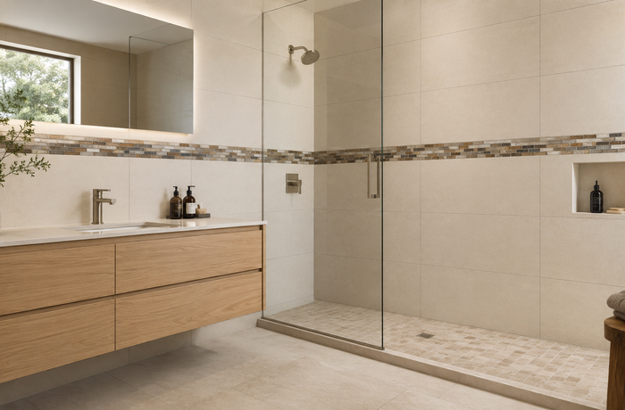 How Does a Mosaic Border Transform a Simple Tile Design?