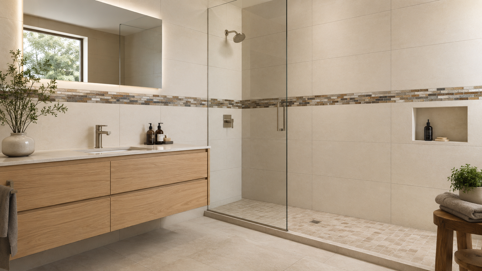 How Does a Mosaic Border Transform a Simple Tile Design?