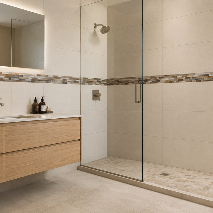 How Does a Mosaic Border Transform a Simple Tile Design?