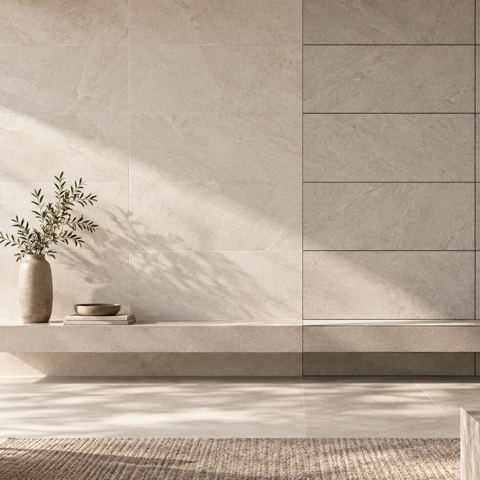 Modern tiled interior showing how matching and contrasting grout colors change the visual appearance of a tile installation