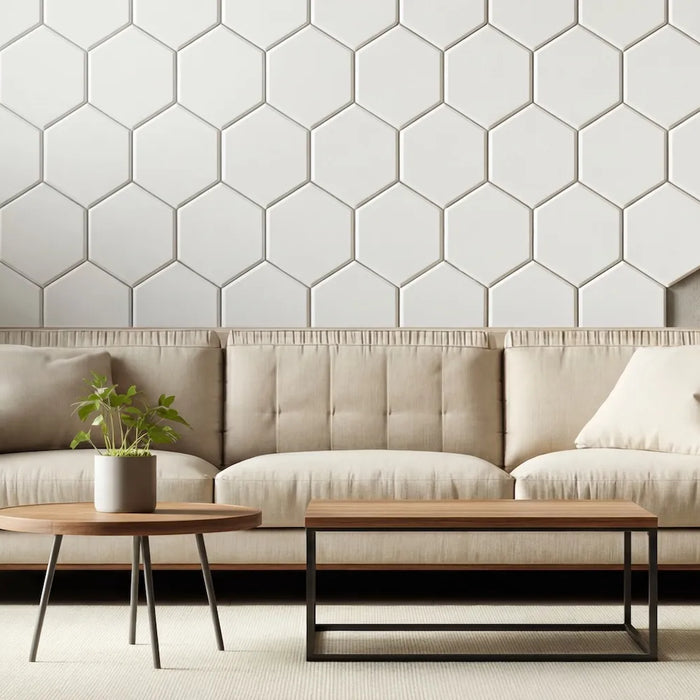 hexagon tile design in bathroom and kitchen backsplash applications