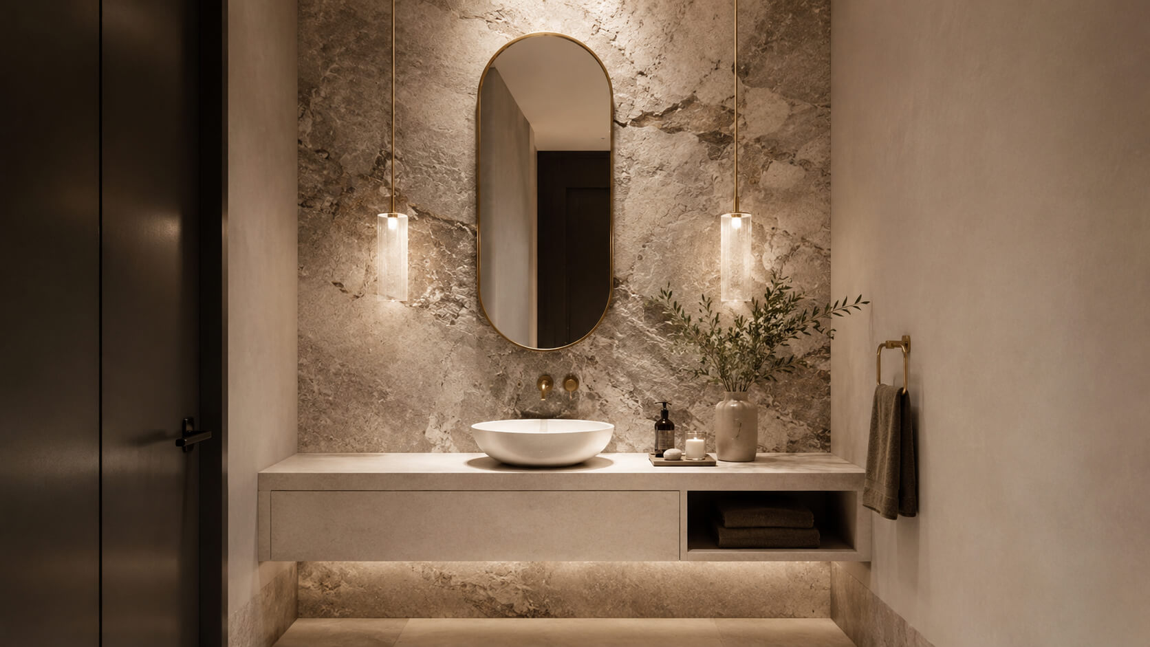 How to Use a Natural Stone Accent Wall in Powder Room Design