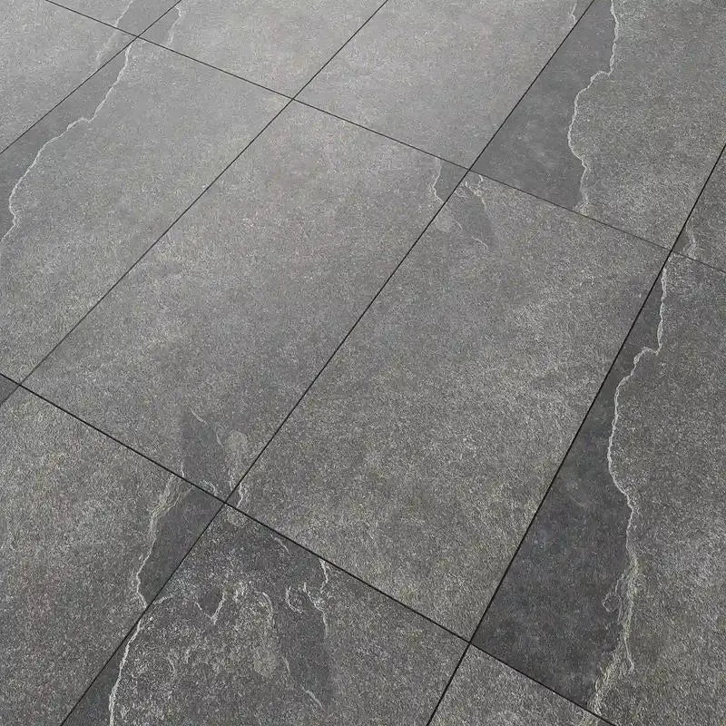 Thunder Black Porcelain Rough & Straight Edge 24 x 48 x 3/4 Paver