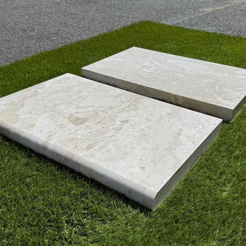 Natural Verona Marble Leather (Sandblasted & Brushed) 16 x 24 x 2 Bullnose Coping