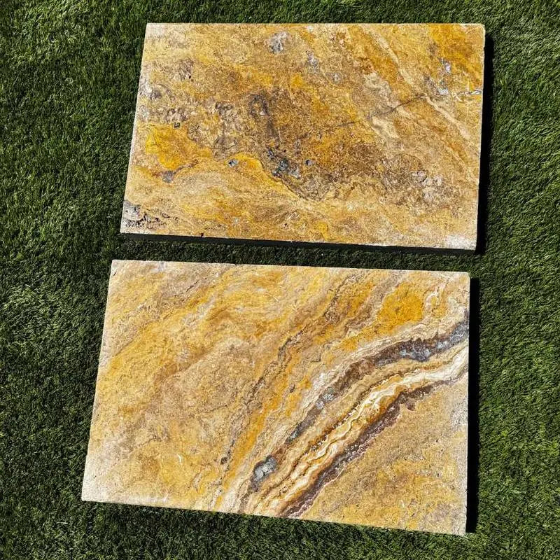 Autumn Leaves Scabos Travertine Tumbled 16 x 24 x 2 Double Modern Coping