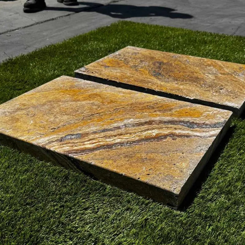 Autumn Leaves Scabos Travertine Tumbled 12 x 24 x 2 Modern Coping
