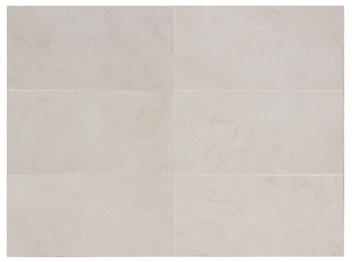 Close-up of Beige Spanishcrema Marfil *Select Marble Polished 12 x 24 x 1/2 Beveled Tile, in Beige tones.