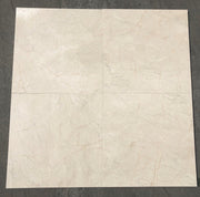 Close-up of Beige Spanishcrema Marfil *Select Marble Polished 18 x 18 x 1/2 Beveled Tile, in Beige tones.