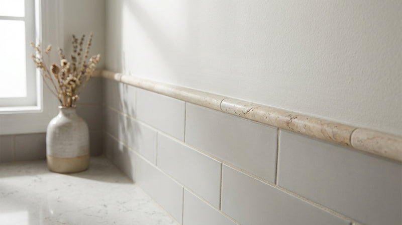 Ivory Travertine Trim 1/2x12 Honed, Unfilled     Pencil Liner