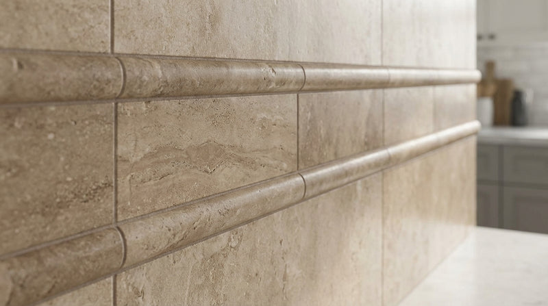 Noce Travertine Trim 3/4x12 Honed, Unfilled     Pencil Liner