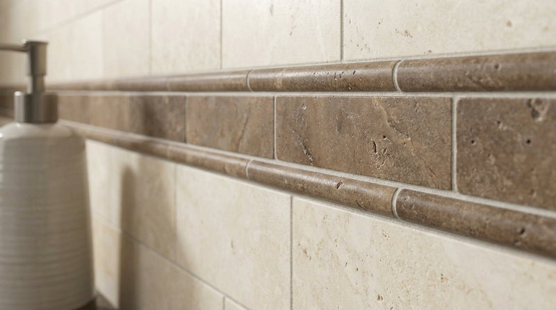 Noce Travertine Trim 3/4x12 Honed, Unfilled     Pencil Liner