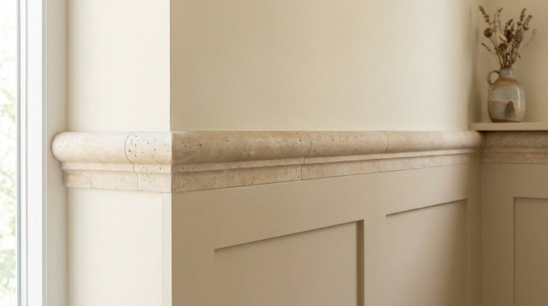Ivory Travertine Trim 2x12 Honed, Unfilled     Single-Step Chair Rail