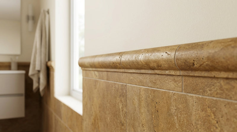 Golden Sienna Travertine Trim 2x12 Honed, Filled     Single-Step Chair Rail