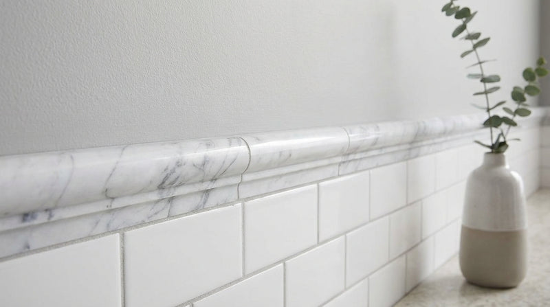 Carrara White Marble Trim 2x12 Polished     Single-Step Chair Rail