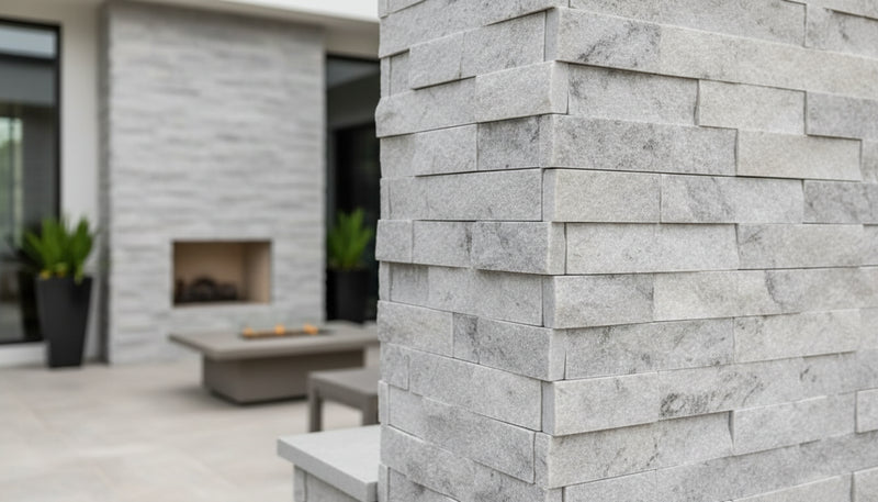 Close-up of White Marble Marble Split Face 2, 4, 6(3PC Combo) xfree Stone Veneer, in White Marble tones.