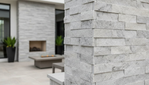 Close-up of White Marble Marble Split Face 2, 4, 6(3PC Combo) xfree Stone Veneer, in White Marble tones.