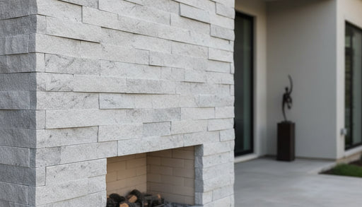 Close-up of White Marble Marble Split Face 4xFREE Stone Veneer, in White Marble tones.
