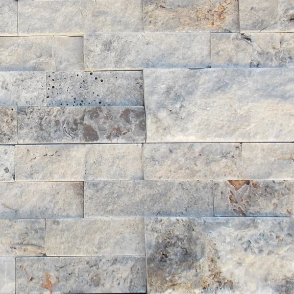 Silver Travertine Ledger Panel 6x24 Splitface