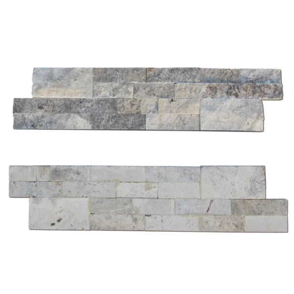 Silver Travertine Ledger Panel 6x24 Splitface