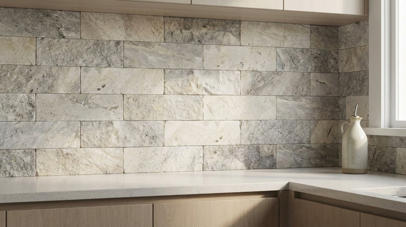 Silver Travertine Ledger Panel 6x24 Splitface