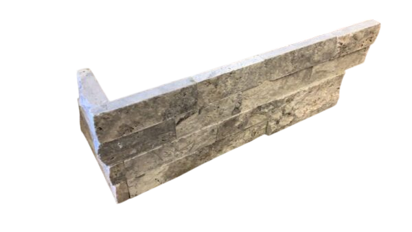 Silver Travertine Ledger Corner 6x24 Splitface