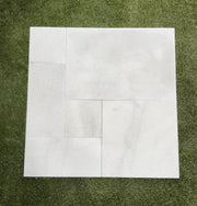 Close-up of White Marble Leather (Sandblasted & Brushed) French Versailles x 1/2 Tile, in White tones.