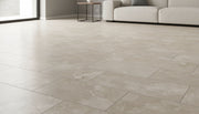 Close-up of Beige Verona Marble Leather (Sandblasted & Brushed) 16 x 24 x 1/2 Tile, in Beige tones.