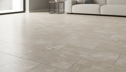 Close-up of Beige Verona Marble Leather (Sandblasted & Brushed) 16 x 24 x 1/2 Tile, in Beige tones.