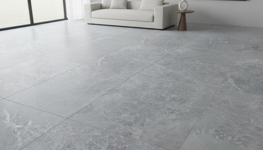 Close-up of Tundra Marble Leather (Sandblasted & Brushed) 16 x 24 x 1/2 Tile, in Tundra tones.