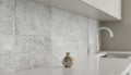 Close-up of Tundra Marble Leather (Sandblasted & Brushed) French Versailles x 1/2 Tile, in Tundra tones.