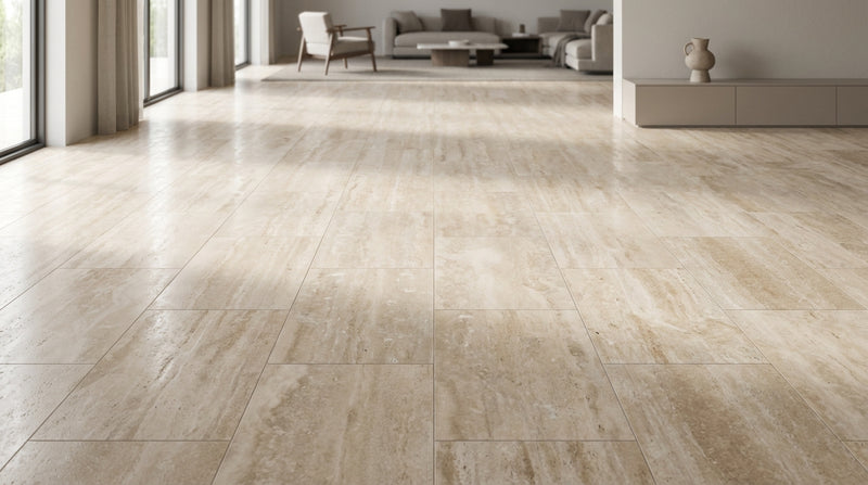 Walnut Unfilled Polished Vein Cut 12x24 Travertine Tile