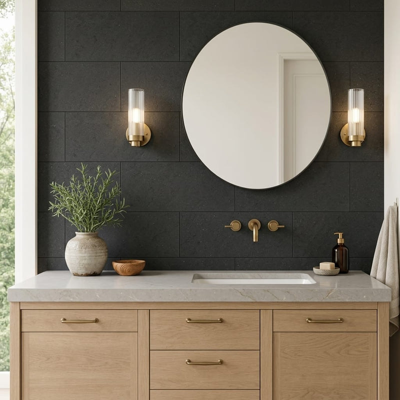 12x24x1/2 Honed Basalt Tile — Bathroom vanity wall