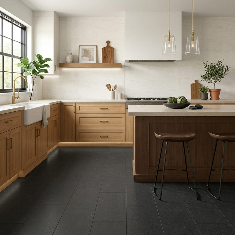 12x24x1/2 Honed Basalt Tile — Kitchen floor