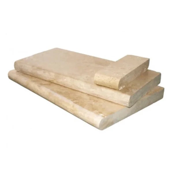 Ivory Travertine Coping 12x24 Tumbled Bullnose  3 cm