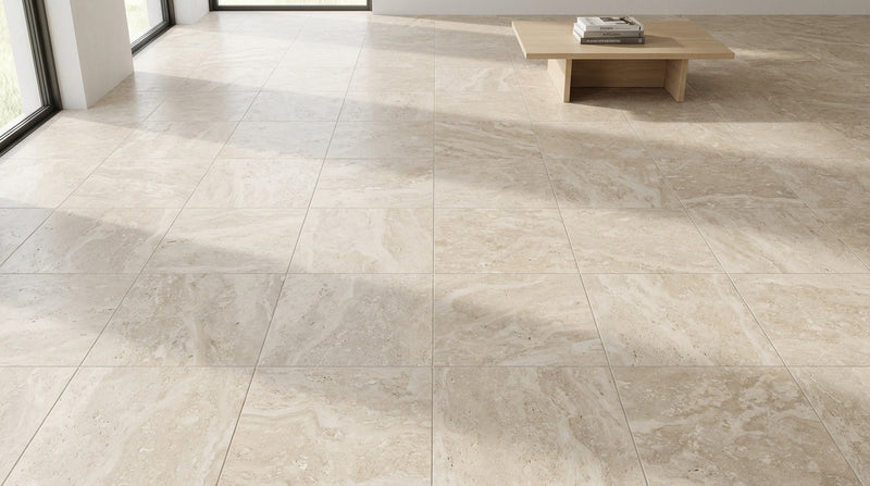 Ivory Travertine Tile 16x16 Honed, Filled