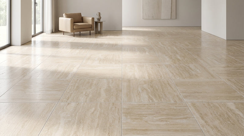 Ivory Vein Cut Travertine Tile 18x18 Polished
