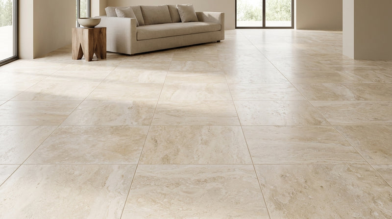 Ivory Travertine Tile 18x18 Filled, Polished