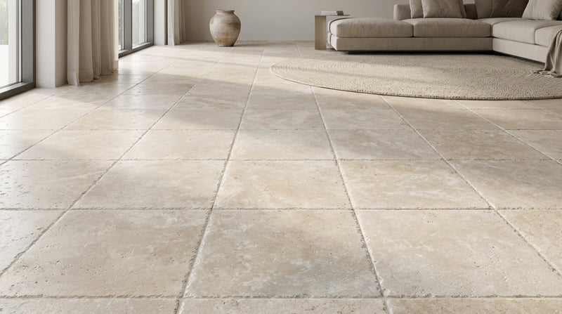 Ivory Travertine Tile 18x18 Brushed Chiseled