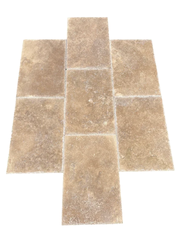 Walnut Brushed Chiseled 16x24 Travertine Tile