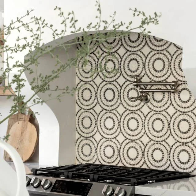 Solis Myra Beige & Basalt 14.25x14.25 Honed Marble Mosaic