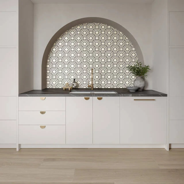 Solis Myra Beige & Basalt 14.25x14.25 Honed Marble Mosaic