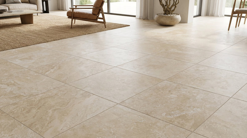 Ivory Travertine Tile 24x24 Honed, Filled