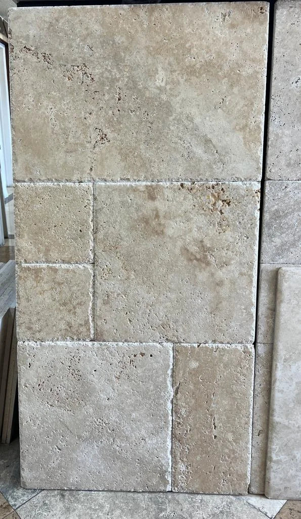 Walnut Versailles Brushed Chiseled Pattern Travertine Tile