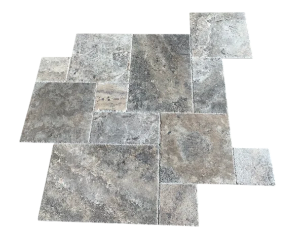 Silver Travertine Tile Pattern Brushed Chiseled