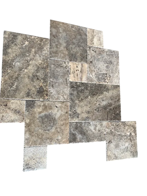 Silver Travertine Tile Pattern Brushed Chiseled