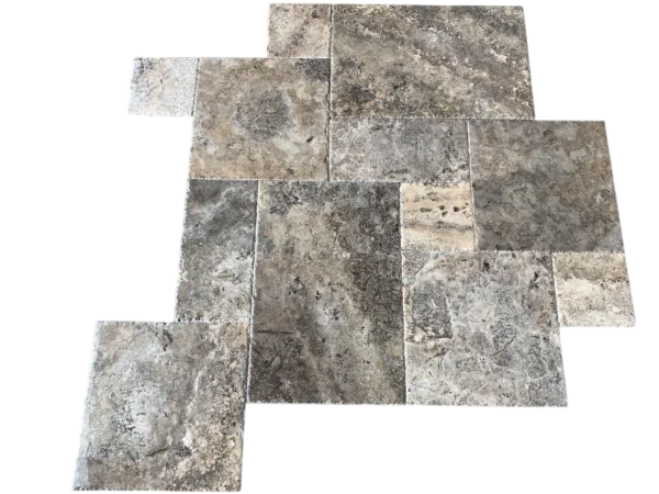 Silver Travertine Tile Pattern Brushed Chiseled