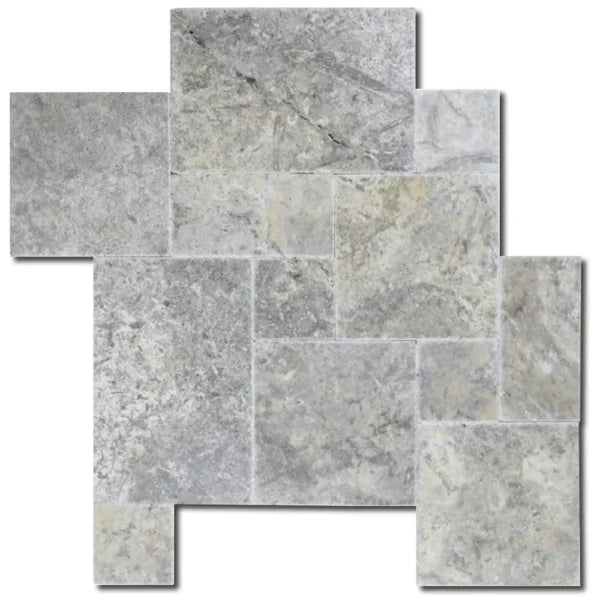 Silver Travertine Tile Pattern Brushed Chiseled