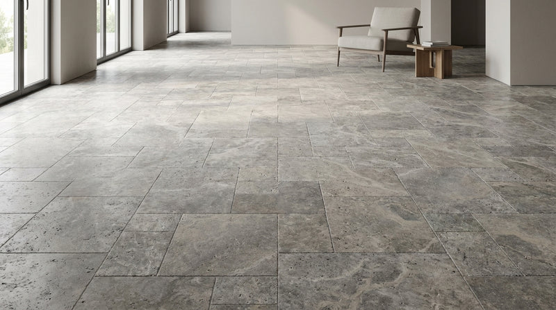 Silver Travertine Tile Pattern Tumbled